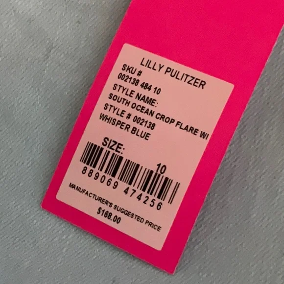 NWT LILLY PULITZER SOUTH OCEAN CROP JEANS FLARE JEWELED WHISPER BLUE 10 NEW